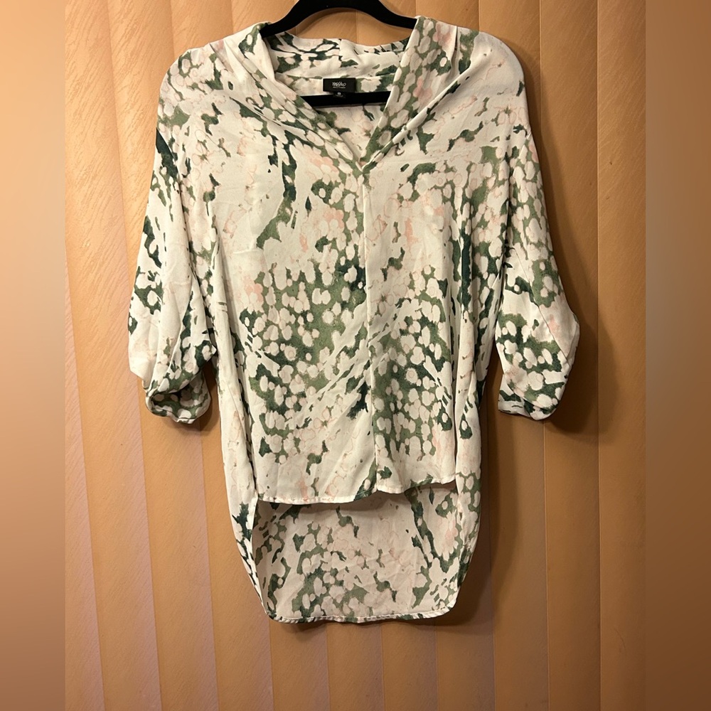 EUC Mybio Women's Elegant Cream Abstract Print Blouse